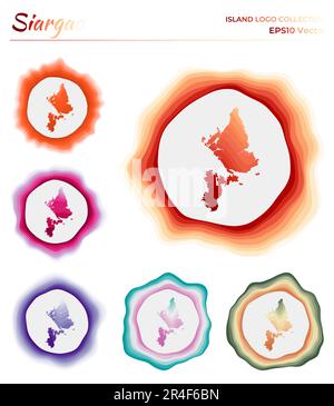 Siargao logo collection. Colorful badge of the island. Layers around Siargao border shape. Vector illustration. Stock Vector