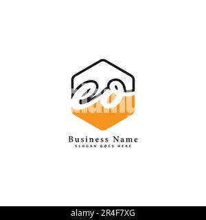 E, O, EO Initial letter handwritten and signature vector image template in hexagon shape log Stock Vector