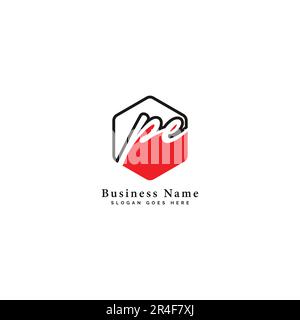 P, E, PE Initial letter handwritten and signature vector image template in hexagon shape log Stock Vector