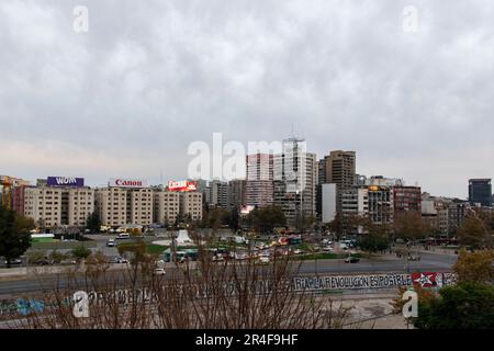 Panoramic view of the Santiago downtown (Plaza Dignidad) during sunset Stock Photo