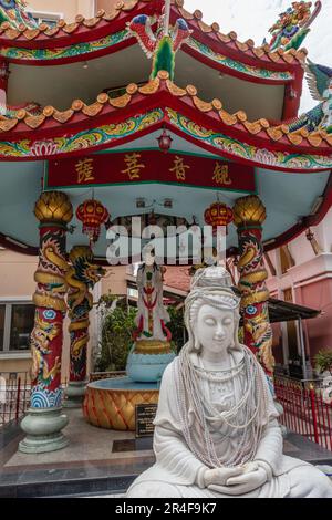 Guanyin (Goddess of Mercy) shrine at Wat Intharawihan (Wat Intharavihan) - Thai Buddhist temple in Bangkok, Thailand Stock Photo