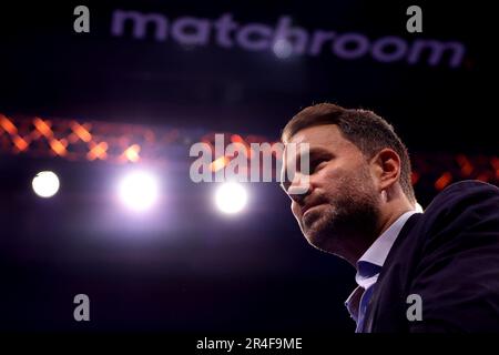 AO Arena, Manchester, UK. 27th May, 2023. WBA Featherweight Championship Boxing; Mauricio Lara versus Leigh Wood; Boxing promoter Eddie Hearn Credit: Action Plus Sports/Alamy Live News Stock Photo