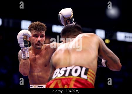 AO Arena, Manchester, UK. 27th May, 2023. WBA Featherweight Championship Boxing; Mauricio Lara versus Leigh Wood; Leigh Wood during his fight with Mauricio Lara Credit: Action Plus Sports/Alamy Live News Stock Photo