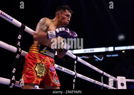 AO Arena, Manchester, UK. 27th May, 2023. WBA Featherweight Championship Boxing; Mauricio Lara versus Leigh Wood; Mauricio Lara during his fight with Leigh Wood Credit: Action Plus Sports/Alamy Live News Stock Photo