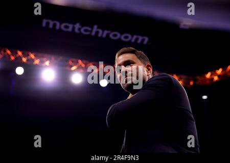 AO Arena, Manchester, UK. 27th May, 2023. WBA Featherweight Championship Boxing; Mauricio Lara versus Leigh Wood; Boxing promoter Eddie Hearn Credit: Action Plus Sports/Alamy Live News Stock Photo