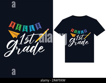 Hello first grade illustration for print - ready design Stock Vector