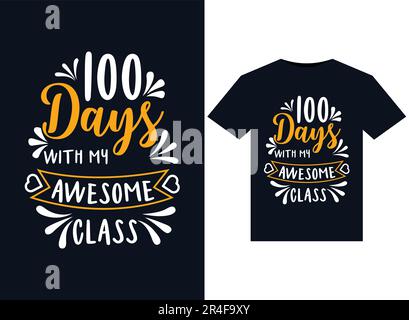 Happy 100 Days Of School illustrations for print-ready T-Shirts design Stock Vector