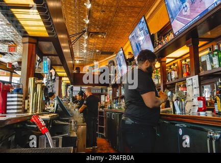 Memorabilia behind a bar counter Stock Photo