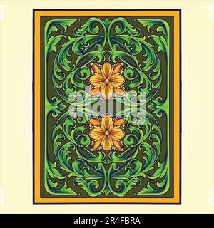 Antique engraving floral petal ornament frame illustrations vector illustrations for your work logo, merchandise t-shirt, stickers and label designs, Stock Vector