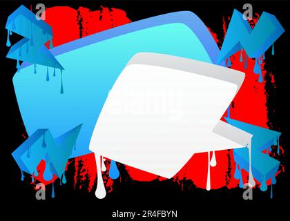 White Speech Bubble Graffiti with black red and blue Background. Urban painting style backdrop. Abstract discussion symbol in modern dirty street art Stock Vector