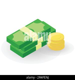 Flat icon of Money, stacks of banknotes and coins. Vector. Stock Vector