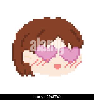 Girl with Heart-Eyes Icon, Pixel 8 bit style Stock Vector