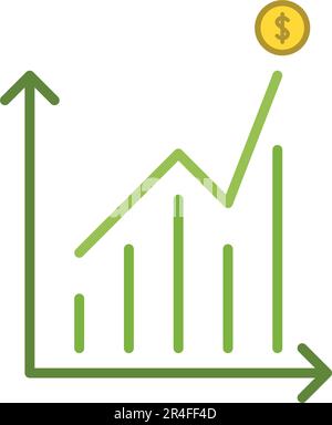 Flat icon of growing graph Vector. Growth of money, Successful. Stock Vector