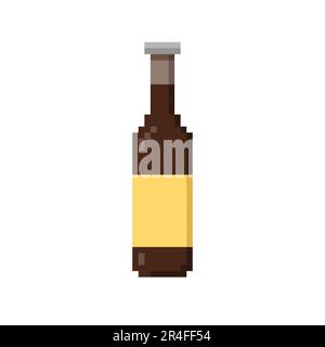 Flat icon of Beer Bottle. Pixel 8bit style Stock Vector