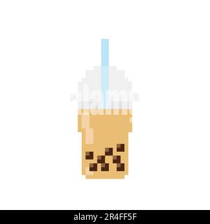 Milk Bubble Tea. Vector icon in 8 bit style Stock Vector