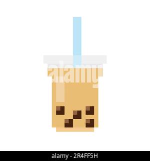 Milk Bubble Tea. Vector icon in 8 bit style Stock Vector