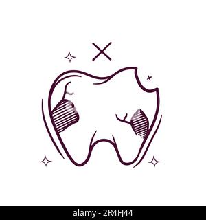 Tooth decay line icon. Unhealthy tooth, caries, periodontitis symbol ...