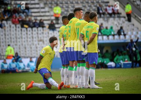 La Plata, Argentina. 27th May, 2023. Arthur of Brasil and his teammates seen in action during the match between Brasil vs Nigeria as part of World Cup u20 Argentina 2023 - Group D at Estadio Unico 'Diego Armando Maradona'. Final Score: Brazil 2 - 0 Nigeria (Photo by Roberto Tuero/SOPA Images/Sipa USA) Credit: Sipa USA/Alamy Live News Stock Photo