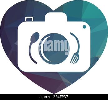Food Photo vector logo template. This design use camera logo with plate, spoon and fork. Suitable for business, photograph, vlog Stock Vector