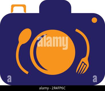Food Photo vector logo template. This design use camera logo with plate, spoon and fork. Suitable for business, photograph, vlog Stock Vector