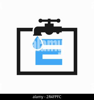 Letter E Plumber Logo Design. Plumbing Water Logo Template Stock Vector