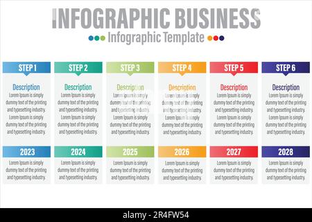 Concept of process with Six 6 successive steps. Six colorful graphic elements. Timeline design for brochure, presentation, web site. Infographic desig Stock Vector