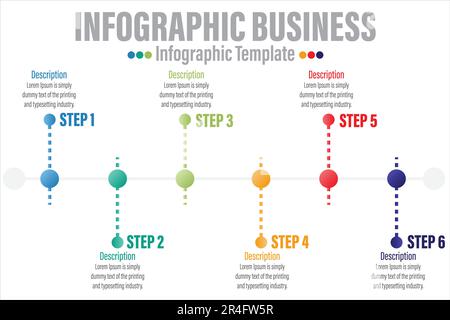 Six 6 Steps of business timeline infographic for data business visualization element background template stock illustration Stock Vector