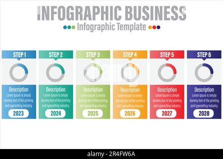 Concept of process with Six 6 successive steps. Six colorful graphic elements. Timeline design for brochure, presentation, web site. Infographic desig Stock Vector