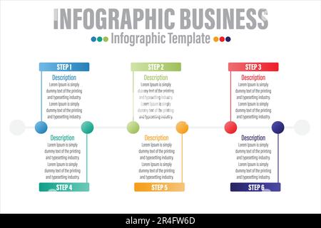 Six 6 Steps of business timeline infographic for data business visualization element background template stock illustration Stock Vector