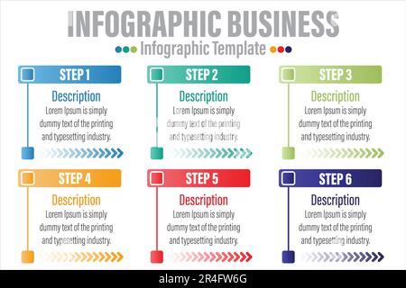 Six 6 Steps of business timeline infographic for data business visualization element background template stock illustration Stock Vector