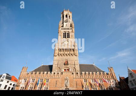 Belfort civic tower (83 mt) in Grote Markt (Market Square), Bruges, Flanders, Belgium Stock Photo