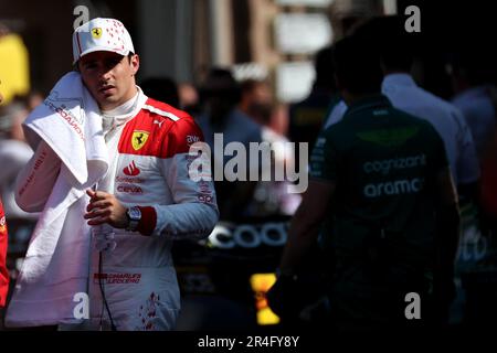 Monaco, Monaco. 27th May, 2023. Charles Leclerc of Scuderia Ferrari at the end of qualifying for the F1 Grand Prix of Monaco at Circuit de Monaco on May 27, 2023 in Monte-Carlo, Monaco. Credit: Marco Canoniero/Alamy Live News Stock Photo