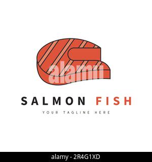 Salmon Fish Logo Design Red Meat Seafood Logotype Stock Vector