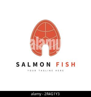Salmon Fish Logo Design Red Meat Seafood Logotype Stock Vector
