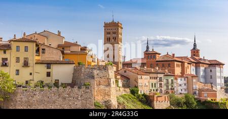 Panorama of the surrounding city wall and historic towers of Teruel, Spain Stock Photo