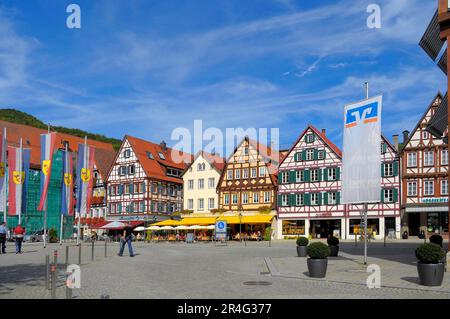 Baden, Wuerttemberg, Swabian Alb, Bad, Urach city centre, old town, market square, half-timbered houses Stock Photo