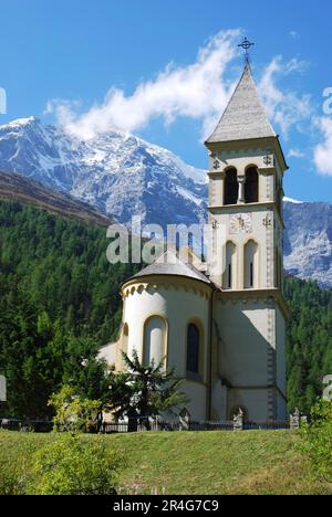 The church of Sulden (South Tyrol, Italy) on a sunny day in summer ...