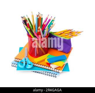 Many different school stationery isolated on white Stock Photo