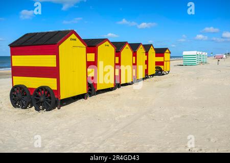 Beach huts, beach cottages, De Panne, West Flanders, Belgium Stock Photo