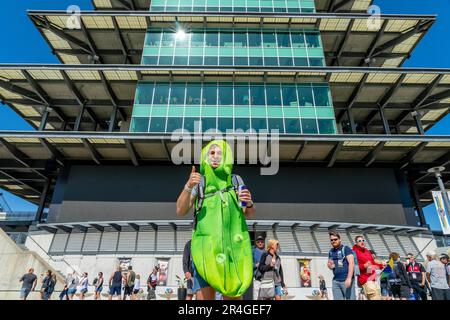 Indianapolis, IN, USA. 26th May, 2023. Fans watch all the race action during the Indianapolis 500 at the Indianapolis Motor Speedway in Indianapolis, IN, USA. (Credit Image: © Walter G. Arce Sr./ZUMA Press Wire) EDITORIAL USAGE ONLY! Not for Commercial USAGE! Stock Photo