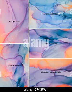 Background collection line pattern for cover, invitation template, wedding card, contemporary menu design, note book. Alcohol ink textures. Stock Vector
