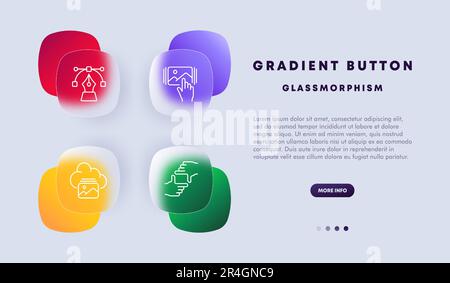 Photo editing icon set. Camera with tools such as crop, rotate, filter. Photography concept. Glassmorphism style. Vector line icon for Business and Ad Stock Vector