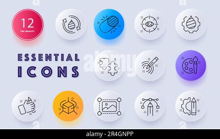 Photo correction icon set. Illustration of a photo being edited or corrected using software or tools. Photo concept. Neomorphism style. Vector line ic Stock Vector