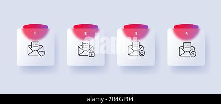 Letter icon set. Symbolizing electronic mail or email. The illustration may include additional elements. Mail concept. Glassmorphism style. Vector lin Stock Vector