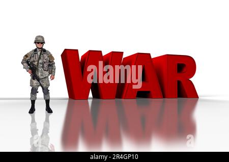 us soldier with assault rifle  and 3d red text war Stock Photo
