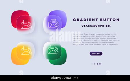 Letter icon set. Symbolizing electronic mail or email. The illustration may include additional elements. Mail concept. Glassmorphism style. Vector lin Stock Vector