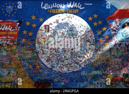 Prague, Czech Republic - May 26th, 2023: The famous John Lennon Wall in Prague. Stock Photo