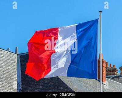 French Tricolour national flag - Tours, Indre-et-Loire (37), France. Stock Photo
