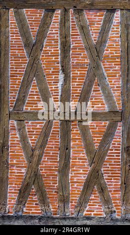 Ancient brick and half-timbered wall - Tours, Indre-et-Loire (37), France. Stock Photo