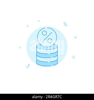 Deposit percent coin stack vector icon. Flat illustration. Filled line style. Blue monochrome design. Editable stroke. Adjust line weight. Stock Vector